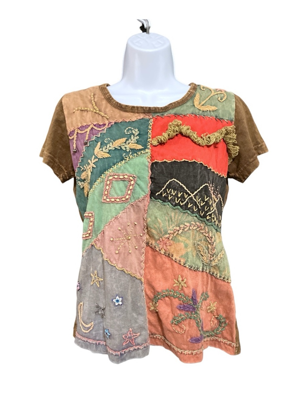 Rising International Embellished Patchwork Top M